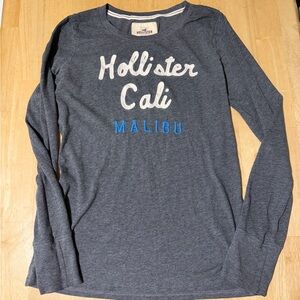Hollister Gray Long Sleeve Tee with Blue and White Accents